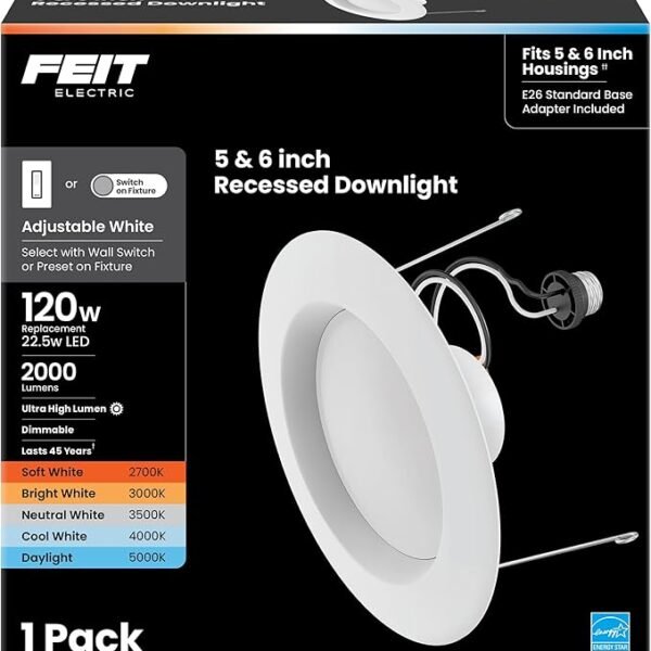 Feit Electric 5/6in LED Recessed Downlight Retrofit Kit, 120W Eq