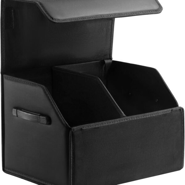 Fyzeoty Car Trunk Organizer for SUV and Sedan, Black, 16.5 inches | Leather Storage Box