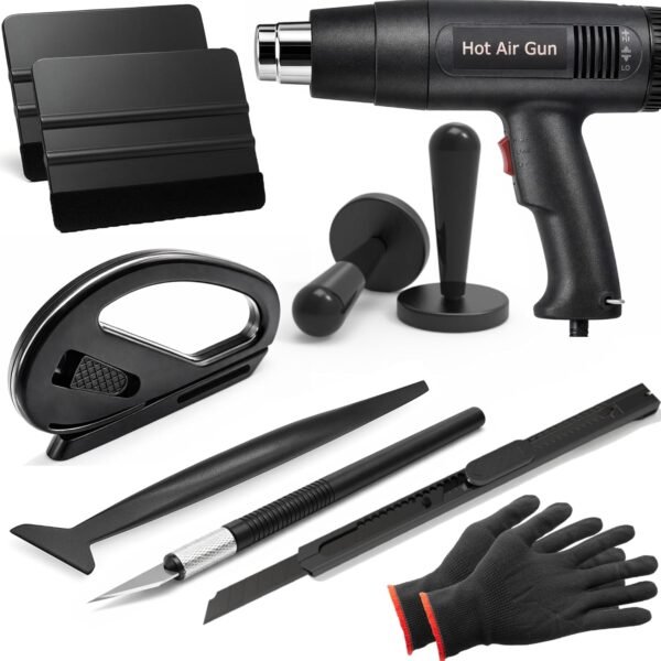 Spanno Vinyl Wrap Kit with Heat Gun, Black Car Wrap Kit for Window Tint