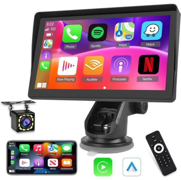 Podofo 7 Inch Protable Apple Carplay Car Screen, Wireless Android Auto Dash Mount, Car GPS Navigation System