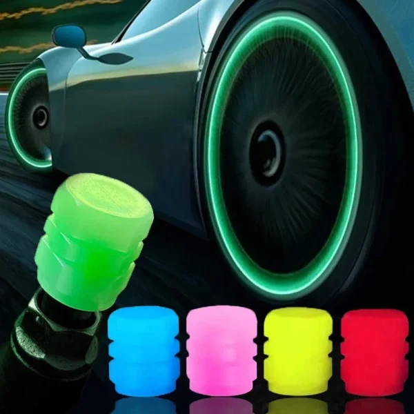 1/4Pcs Luminous Valve Caps Fluorescent Green Blue Night Glowing Car Moto Bicycle Wheel